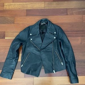 J.Crew Collection Leather Moto Motorcycle Jacket Navy Dark Blue size 2